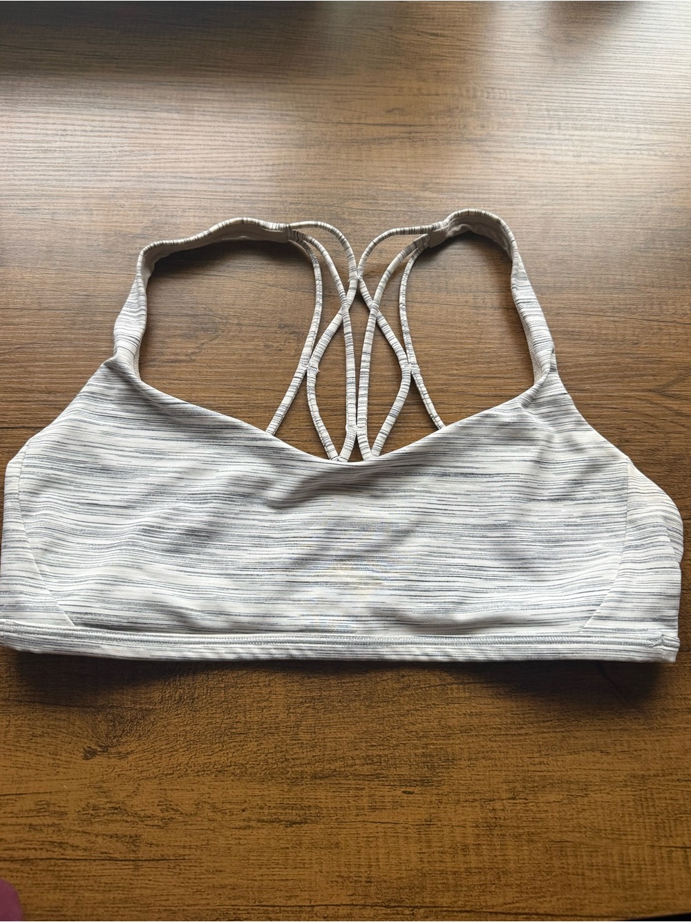 Lululemon Light Gray Striped Strappy Sports Bra